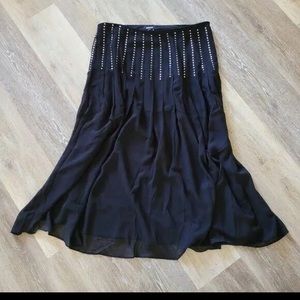 DKNY grommets studded pleated chiffon midi maxi skirt black size 10 lined